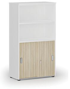 Kombinovaná kancelárska skriňa PRIMO WHITE, zasúvacie dvere na 2 poschodia, 800 x 420 x 1434 mm, biela/dub prírodná