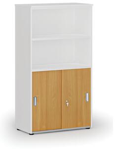 Kombinovaná kancelárska skriňa PRIMO WHITE, zasúvacie dvere na 2 poschodia, 800 x 420 x 1434 mm, biela/buk