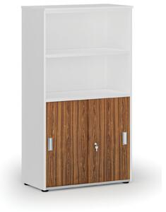 Kombinovaná kancelárska skriňa PRIMO WHITE, zasúvacie dvere na 2 poschodia, 800 x 420 x 1434 mm, biela/orech