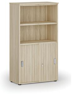 Kombinovaná kancelárska skriňa PRIMO WOOD, zasúvacie dvere na 2 poschodia, 800 x 420 x 1434 mm, dub prírodný