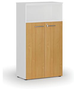 Kombinovaná kancelárska skriňa PRIMO WHITE, dvere na 3 poschodia, 1434 x 800 x 420 mm, biela/buk