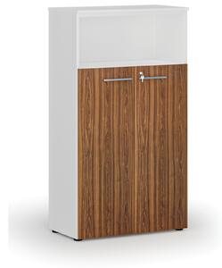 Kombinovaná kancelárska skriňa PRIMO WHITE, dvere na 3 poschodia, 1434 x 800 x 420 mm, biela/orech