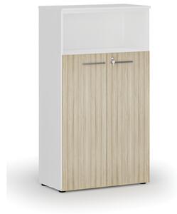 Kombinovaná kancelárska skriňa PRIMO WHITE, dvere na 3 poschodia, 800 x 420 x 1434 mm, biela/dub prírodná