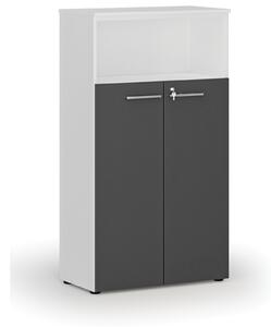 Kombinovaná kancelárska skriňa PRIMO WHITE, dvere na 3 poschodia, 1434 x 800 x 420 mm, biela/grafit
