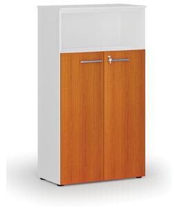 Kombinovaná kancelárska skriňa PRIMO WHITE, dvere na 3 poschodia, 1434 x 800 x 420 mm, biela/čerešňa