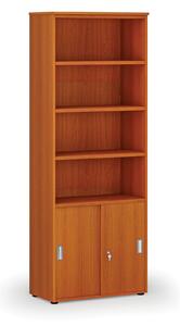 Kombinovaná kancelárska skriňa PRIMO WOOD, zasúvacie dvere na 2 poschodia, 800 x 420 x 2128 mm, čerešňa