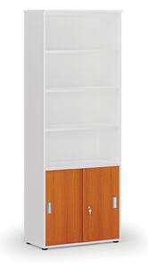 Kombinovaná kancelárska skriňa PRIMO WHITE, zasúvacie dvere na 2 poschodia, 800 x 420 x 2128 mm, biela/čerešňa