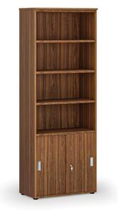 Kombinovaná kancelárska skriňa PRIMO WOOD, zasúvacie dvere na 2 poschodia, 800 x 420 x 2128 mm, orech