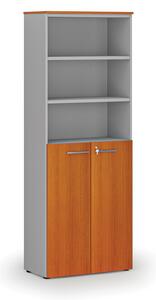 Kombinovaná kancelárska skriňa PRIMO GRAY, dvere na 3 poschodia, 800 x 420 x 2128 mm, sivá/čerešňa
