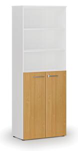 Kombinovaná kancelárska skriňa PRIMO WHITE, dvere na 3 poschodia, 2128 x 800 x 420 mm, biela/buk
