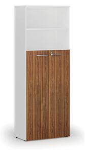 Kombinovaná kancelárska skriňa PRIMO WHITE, dvere na 4 poschodia, 2128 x 800 x 420 mm, biela/orech