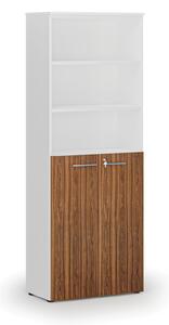 Kombinovaná kancelárska skriňa PRIMO WHITE, dvere na 3 poschodia, 2128 x 800 x 420 mm, biela/orech