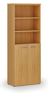 Kombinovaná kancelárska skriňa PRIMO WOOD, dvere na 3 poschodia, 800 x 420 x 2128 mm, buk