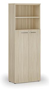 Kombinovaná kancelárska skriňa PRIMO WOOD, dvere na 4 poschodia, 2128 x 800 x 420 mm, dub prírodný