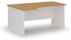 Rohový kancelársky písací stôl PRIMO WHITE, 160x120 cm, ľavý, biela/buk