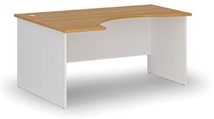 Ergonomický kancelársky pracovný stôl PRIMO WHITE, 1600 x 1200 mm, ľavý, biela/buk