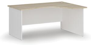 Ergonomický kancelársky písací stôl PRIMO WHITE, 160x120 cm, pravý, biela/dub prírodný