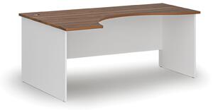 Ergonomický kancelársky písací stôl PRIMO WHITE, 180x120 cm, ľavý, biela/orech