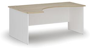 Ergonomický kancelársky pracovný stôl PRIMO WHITE, 1800 x 1200 mm, ľavý, biela/dub prírodný