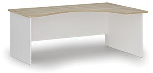 Ergonomický kancelársky písací stôl PRIMO WHITE, 180x120 cm, pravý, biela/dub prírodný