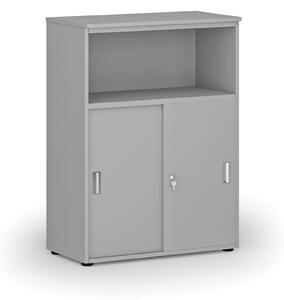 Kombinovaná kancelárska skriňa so zásuvnými dverami PRIMO GRAY, 800 x 420 x 1087 mm, sivá