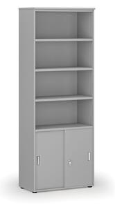 Kombinovaná kancelárska skriňa PRIMO GRAY, zasúvacie dvere na 2 poschodia, 2128 x 800 x 420 mm, sivá