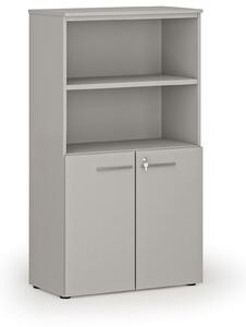 Kombinovaná kancelárska skriňa PRIMO GRAY, dvere na 2 poschodia, 1434 x 800 x 420 mm, sivá
