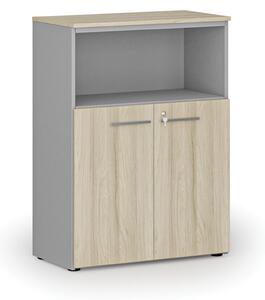 Kombinovaná kancelárska skriňa PRIMO GRAY, 800 x 420 x 1087 mm, sivá/dub prírodný