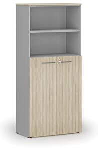 Kombinovaná kancelárska skriňa PRIMO GRAY, dvere na 3 poschodia, 1781 x 800 x 420 mm, sivá/dub prírodný