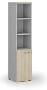 Kombinovaná kancelárska skriňa PRIMO GRAY, dvere na 2 poschodia, 400 x 420 x 1781 mm, sivá/dub prírodný