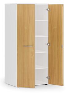 Kancelárska policová skriňa PRIMO WHITE s dverami, 1781 x 800 x 600 mm, biela/buk
