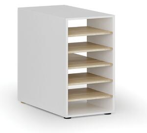 Prístavná policová skrinka k pracovnému stolu PRIMO WHITE, pravá, biela/dub prírodná