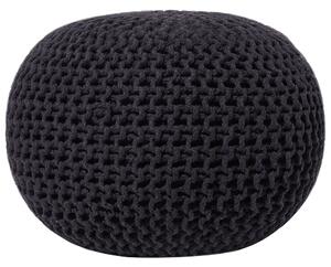 Puf taburetka čierna okrúhla bavlnená 50 x 35 cm pletená podnožka výplň z polystyrénového granulátu
