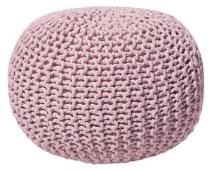 Puf taburet ružový bavlnený pletený 50 x 35 cm okrúhly EPS výplň z polystyrénového granulátu