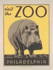 Umelecká tlač Vintage Philadelphia Zoo Poster (Featuring a Hippo), (30 x 40 cm)