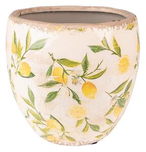Béžový keramický obal na kvetináč s citrónmi Lemonio S - Ø14*14 cm - Clayre & Eef