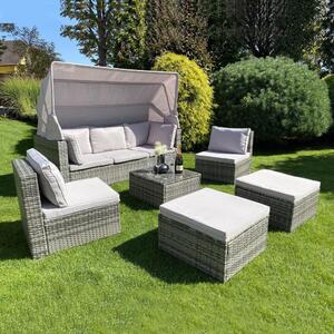 Ratanový sofa set vrátane slnečnej clony BELVEDERE - Sivá / Sivá