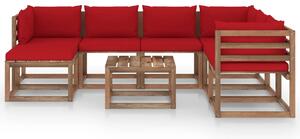 8-dielna záhradná sedacia súprava s podložkami červená