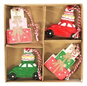 Sada 4 ks vianočných ozdôb CHRISTMAS CAR 6 cm