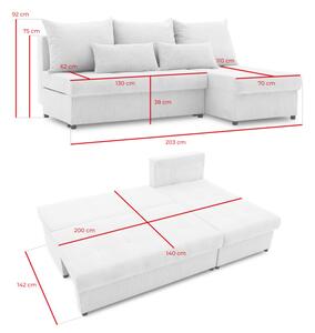 Rohová rozkladacia sedačka VENEZIA Poso svetlosivá