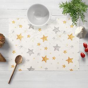 Biante Luxusné dekoračné vianočné prestieranie na stôl Parma PM-139 Strieborno-zlaté hviezdičky na strieborno-krémovom 30x40 cm