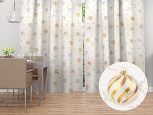 Biante Luxusný dekoračný vianočný záves Parma PM-138 Strieborno-zlaté vianočné banky na strieborno-krémovom 145x140 cm