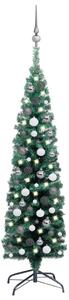 Úzky umelý vianočný stromček s LED a sadou gulí zelený 150 cm