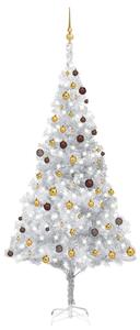 Umelý vianočný stromček s LED s guľami 240 cm strieborný PET
