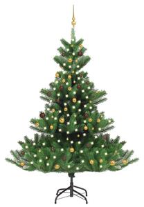 Umelý vianočný stromček jedľa Nordmann LED a gule zelený 240 cm