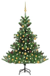 Umelý vianočný stromček jedľa Nordmann LED a gule zelený 120 cm