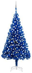 Umelý vianočný stromček s LED a súpravou gulí 240 cm modrý PVC