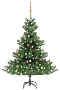 Umelý vianočný stromček jedľa Nordmann LED a gule zelený 210 cm