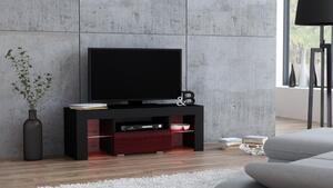 TV stolík MILANO lesklý 110 LED čierny, burgund zásuvka