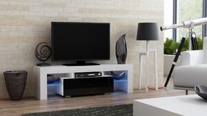 TV stolík MILANO lesklý 130 LED biely, čierna zásuvka